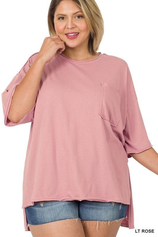 Plus Women's Raw Edge Boxy Cut Top in Light Rose - Esme and Elodie