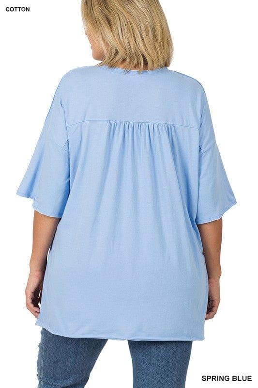 Plus Women's Raw Edge Boxy Cut Top in Spring Blue - Esme and Elodie