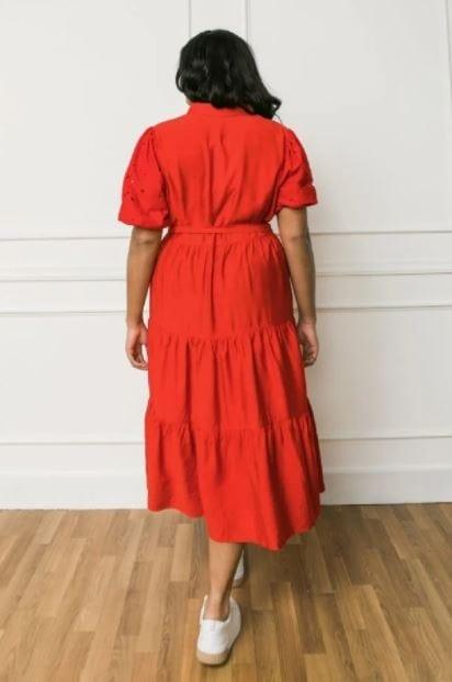 Red Hot Tamale- plus size women's shirt dress with lace sleeves - Esme and Elodie