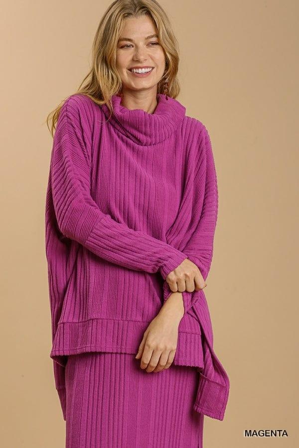 Women's Ribbed knit long sleeve cowl neck - Esme and Elodie