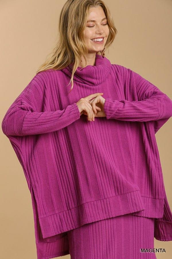 Women's Ribbed knit long sleeve cowl neck - Esme and Elodie