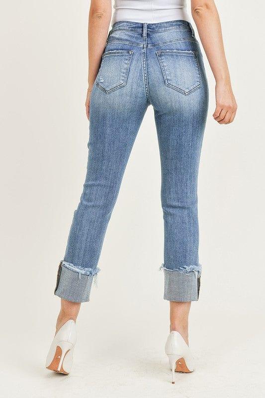 Women's Risen- mid rise hem cuffed straight leg jeans - Esme and Elodie