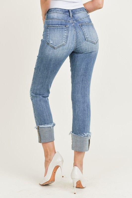 Women's Risen- mid rise hem cuffed straight leg jeans - Esme and Elodie