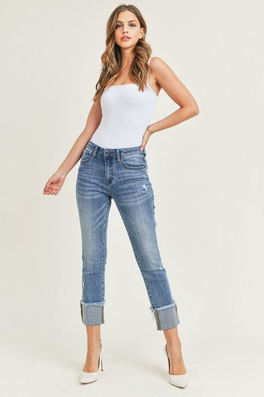 Women's Risen- mid rise hem cuffed straight leg jeans - Esme and Elodie