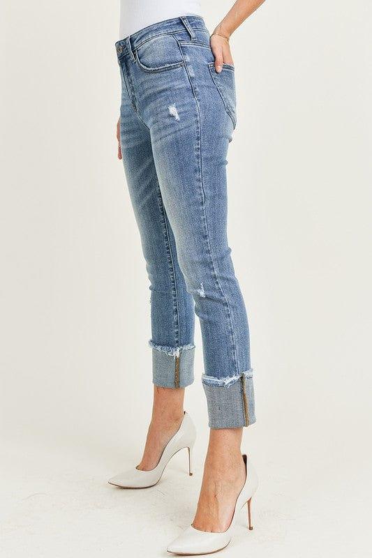 Women's Risen- mid rise hem cuffed straight leg jeans - Esme and Elodie