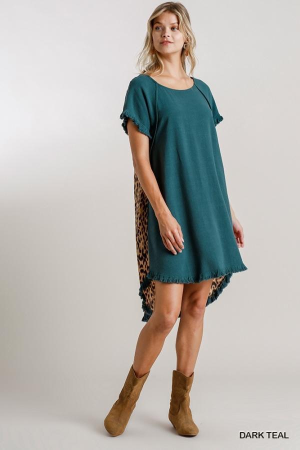 Roam Free- linen blend short sleeve with animal print back - Esme and Elodie