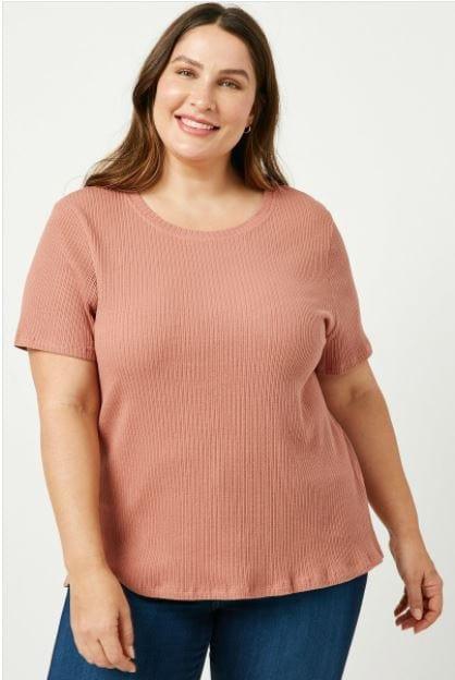 Rose' all Day- plus size rose top with light stripe texture - Esme and Elodie