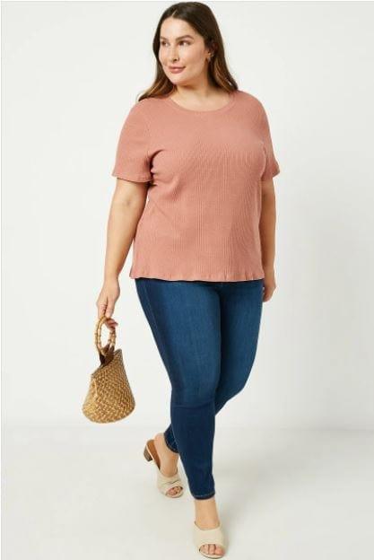 Rose' all Day- plus size rose top with light stripe texture - Esme and Elodie