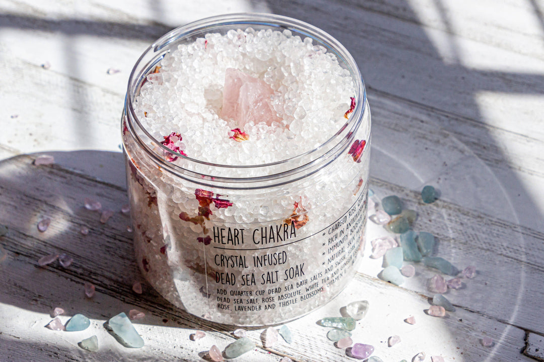 Rose Quartz Crystal Heart Chakra Dead Sea Soaking Salts - Esme and Elodie