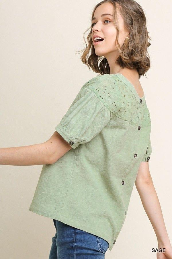 Rosemary- short puff sleeve top with back buttons - Esme and Elodie