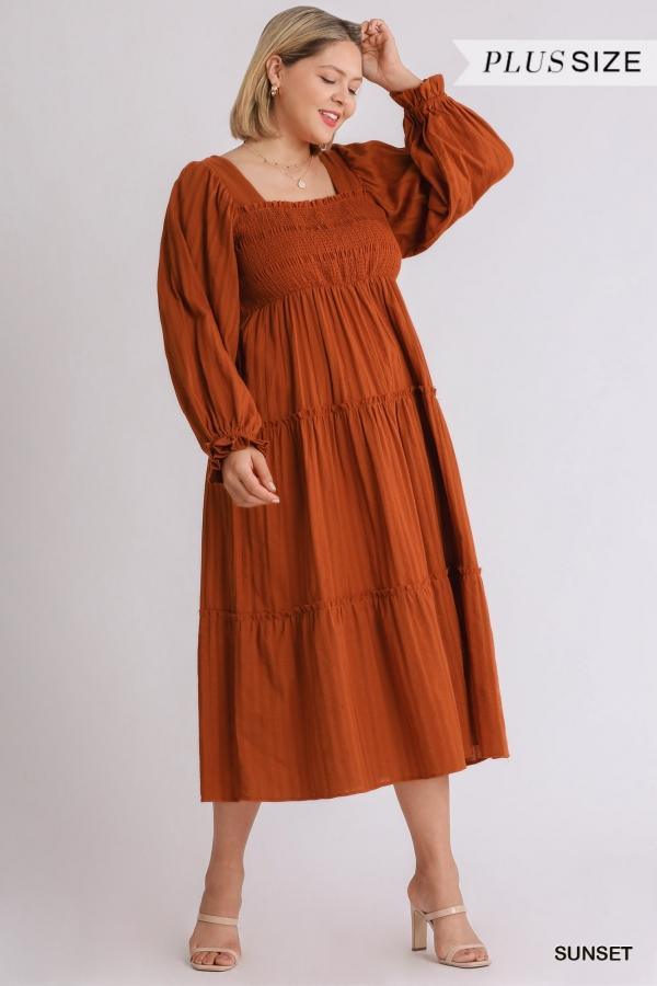 Rusty Sky- plus size tiered peasant maxi dress - Esme and Elodie