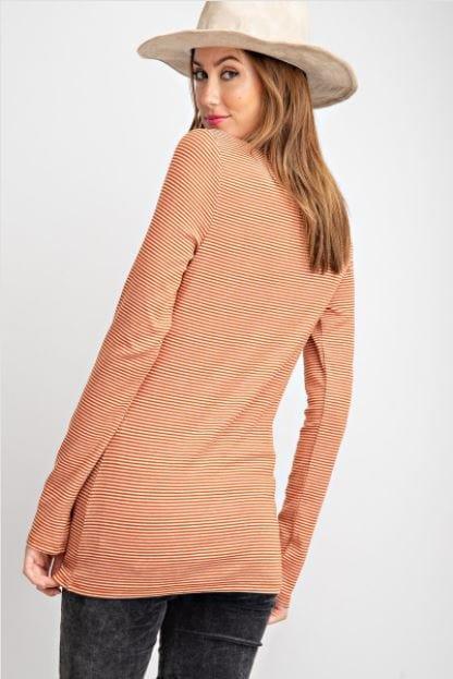 Rusty Wheel -womens white and rust striped twist front top - Esme and Elodie