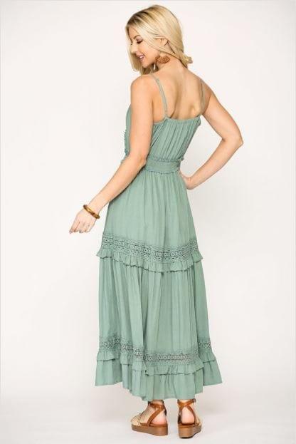 Sage State- women's crochet trimmed tiered maxi dress - Esme and Elodie
