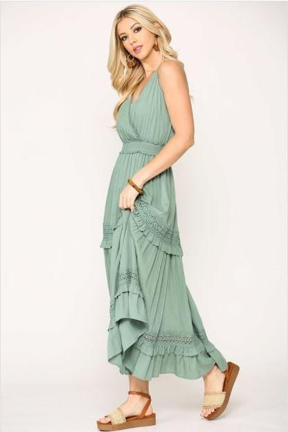 Sage State- women's crochet trimmed tiered maxi dress - Esme and Elodie
