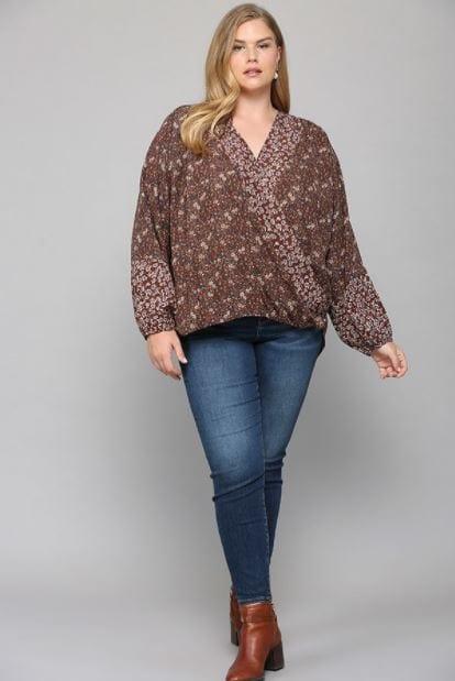 Sauv- Plus size floral print mixed top with dolman sleeves - Esme and Elodie