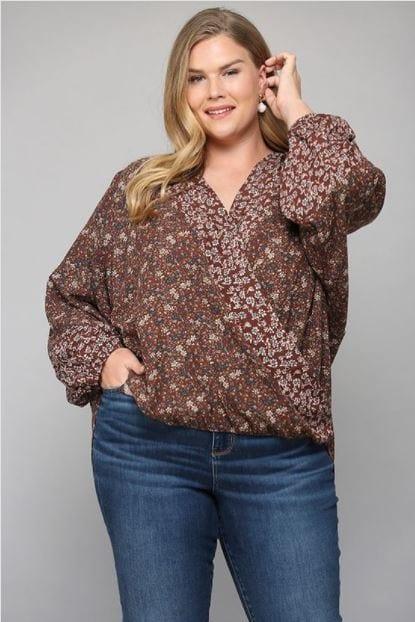 Sauv- Plus size floral print mixed top with dolman sleeves - Esme and Elodie