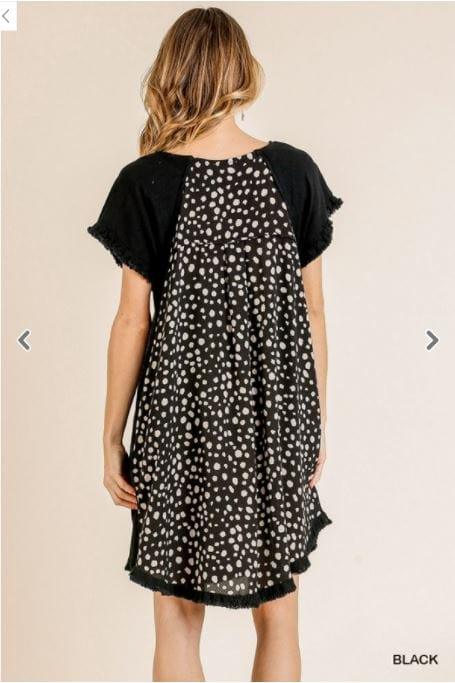 Say No More- linen blend swing dress with dalmatian print back - Esme and Elodie