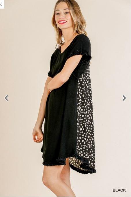 Say No More- linen blend swing dress with dalmatian print back - Esme and Elodie