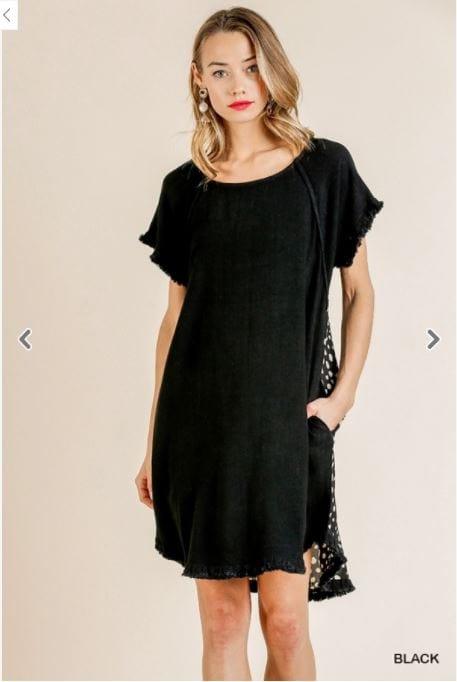 Say No More- linen blend swing dress with dalmatian print back - Esme and Elodie