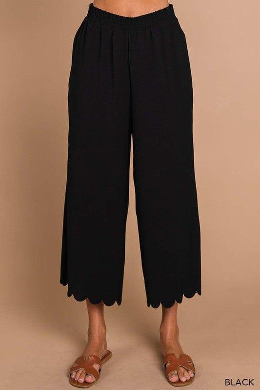 Scallop edge wide leg pant in black - Esme and Elodie