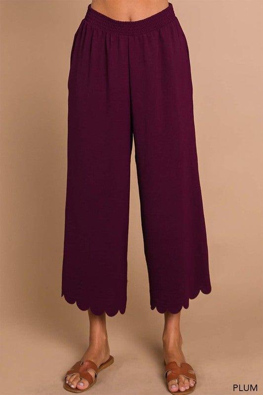 Women's Scallop edge wide leg pant in plum - Esme and Elodie
