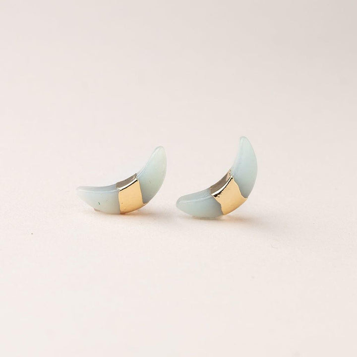 Scout- Crescent Moon Stud - Amazonite/Gold Stud - Esme and Elodie
