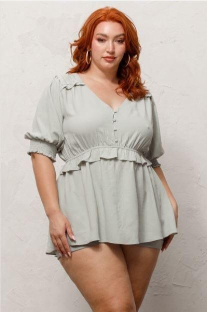 Seaside Sage: plus button down blouse - Esme and Elodie