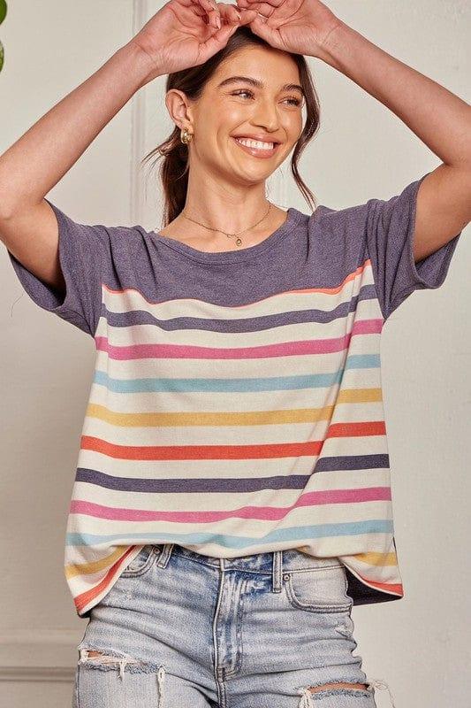 Seasons Change- multicolored striped top with round neckline - Esme and Elodie