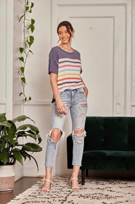 Seasons Change- multicolored striped top with round neckline - Esme and Elodie