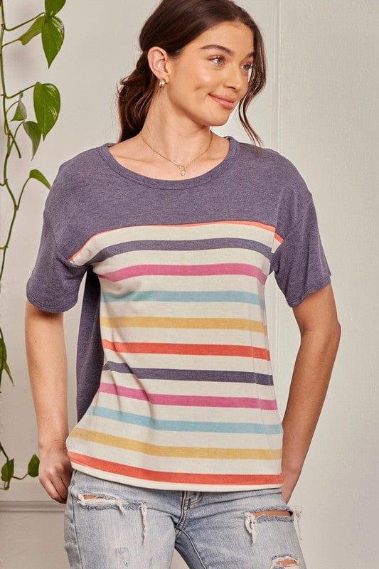 Seasons Change- multicolored striped top with round neckline - Esme and Elodie