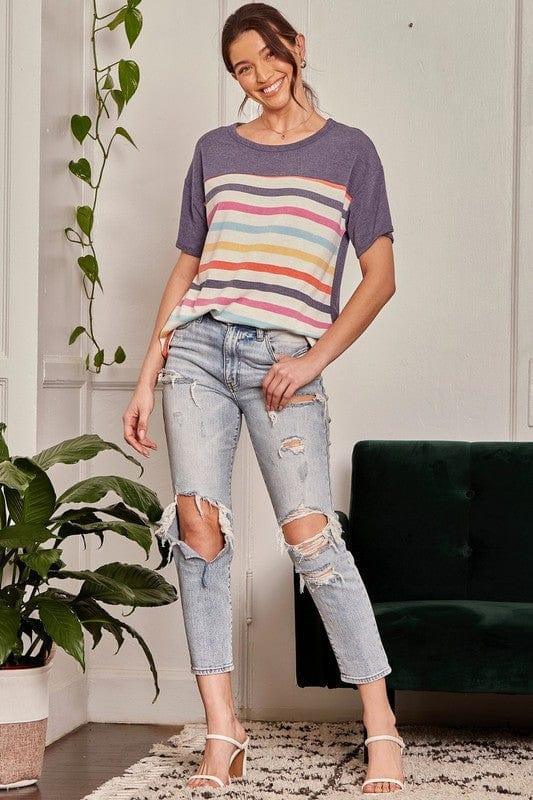 Seasons Change- multicolored striped top with round neckline - Esme and Elodie