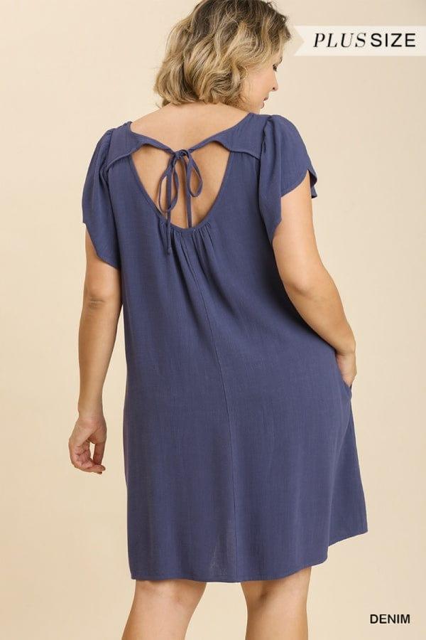 Seattle Skies- plus size linen blend tie back dress - Esme and Elodie