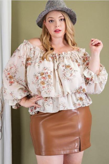 Sera- ruffle flower print off the shoulder top - Esme and Elodie