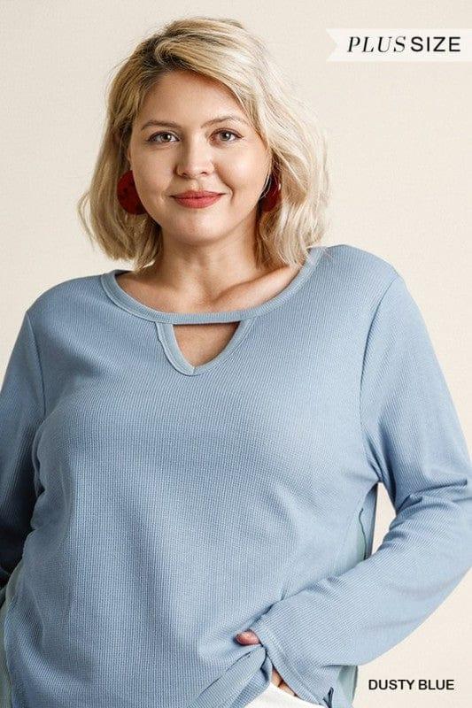 Plus Women's Serenity- plus size round neck waffle knit top - Esme and Elodie