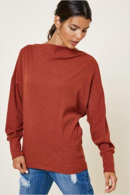 She's sly- women's zipper off shoulder top in brick - Esme and Elodie