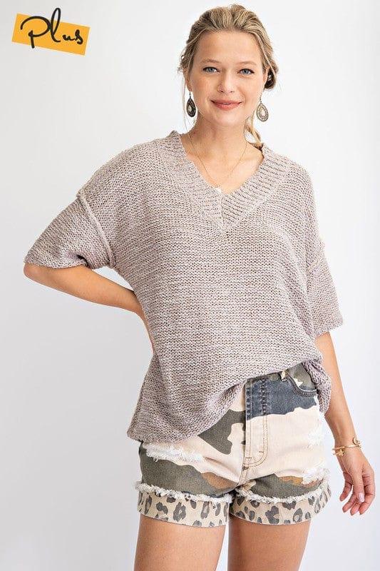 Short Sleeve sweater in Mushroom by Easel - Esme and Elodie