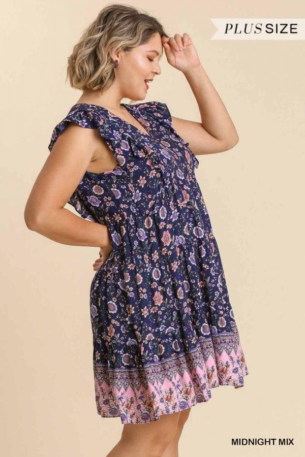 Silhouette- plus size mixed printe tiered dress with ruffles - Esme and Elodie