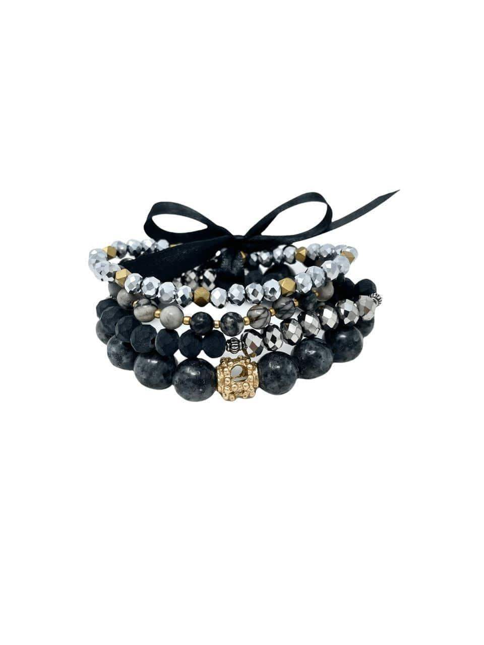 Silver + Black Stone Bracelet Set - Esme and Elodie