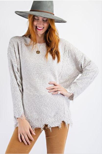 Silver Cloud- distressed chenille sweater - Esme and Elodie