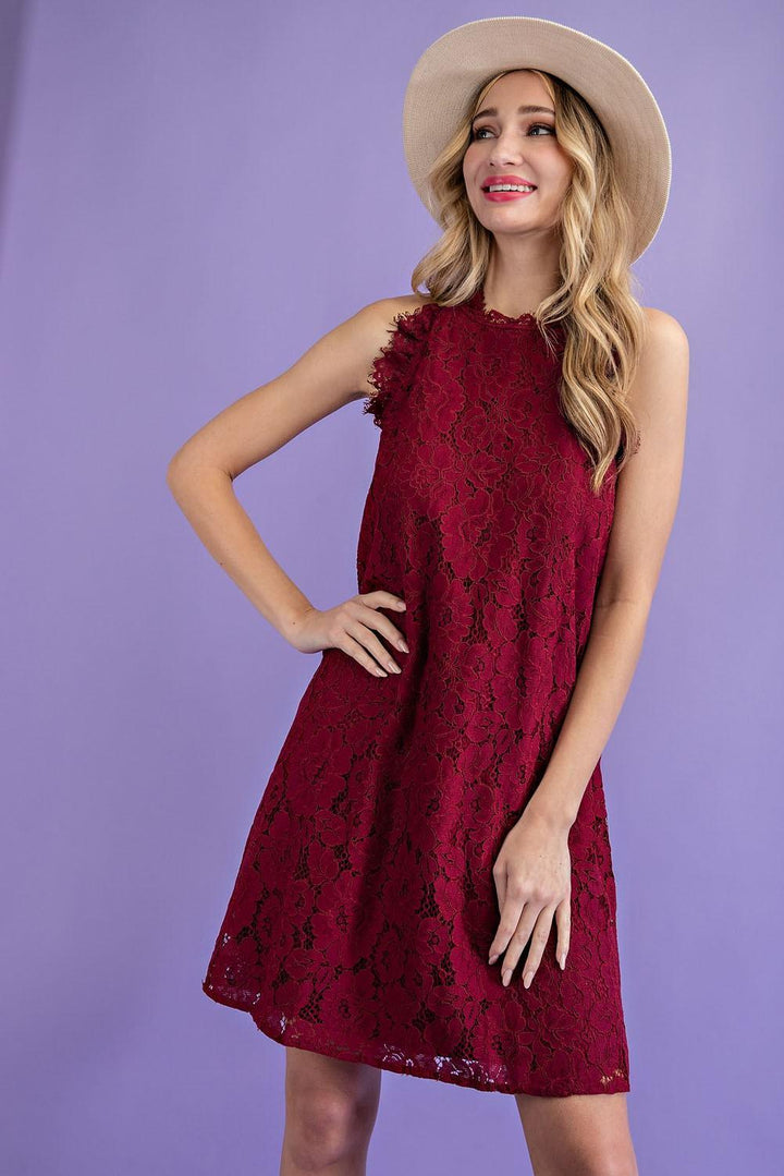 Women's Sleeveless floral lace dress in wine - Esme and Elodie
