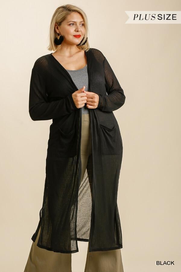 Sly Fox- plus size sheer cardigan in black - Esme and Elodie