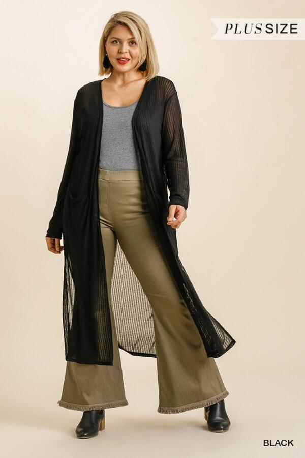 Sly Fox- plus size sheer cardigan in black - Esme and Elodie