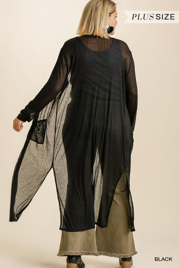 Sly Fox- plus size sheer cardigan in black - Esme and Elodie