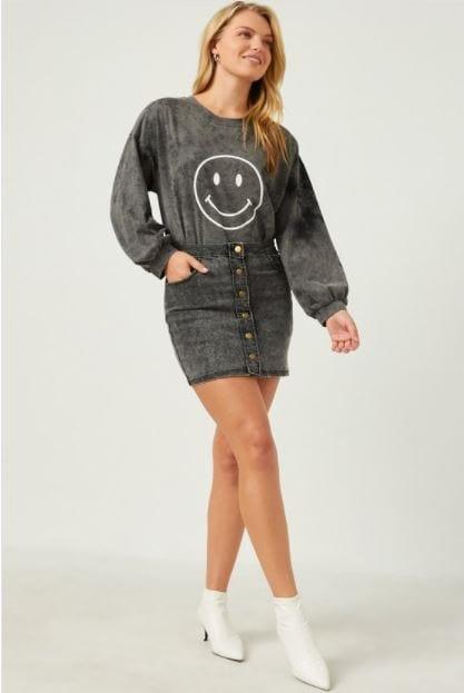 Smiley- reverse dyed oversized black sweatshirt with smiley face - Esme and Elodie