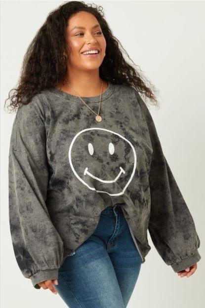 Smiley- reverse dyed oversized black sweatshirt with smiley face - Esme and Elodie