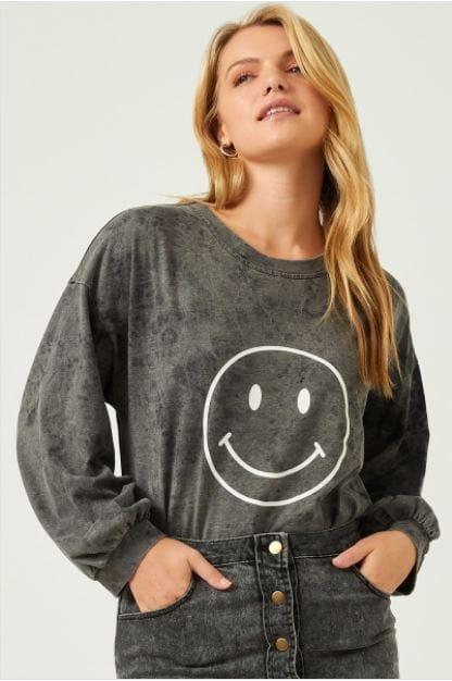 Smiley- reverse dyed oversized black sweatshirt with smiley face - Esme and Elodie