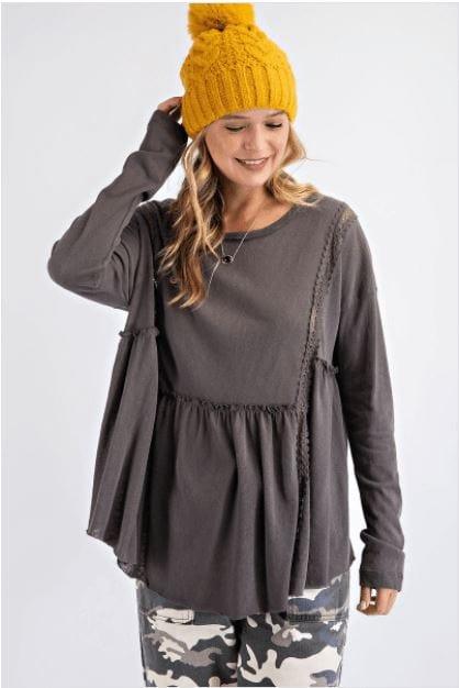Smoke and Mirrors- women's longsleeve lace trim top - Esme and Elodie