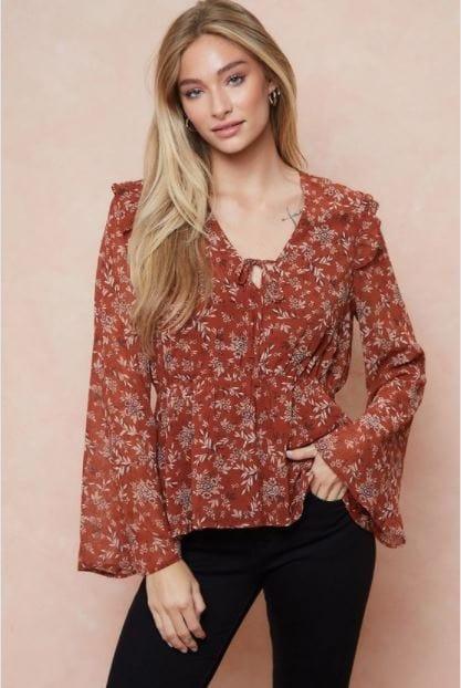 Somme- ruse ling sleeve floral ruffle top - Esme and Elodie