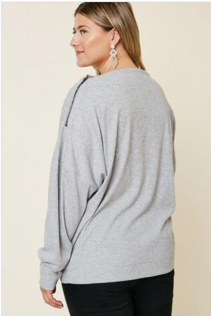 Soulful and Sexy- plus size off the shoulder light gray top - Esme and Elodie