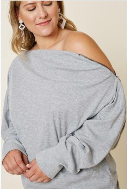 Soulful and Sexy- plus size off the shoulder light gray top - Esme and Elodie